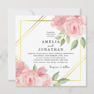Blush Pink Floral Gold Lijst Wedding Kaart