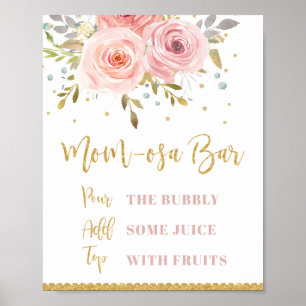 Blush Pink Floral Gold Ma-osa Bar Mimosa Bar Sign Poster