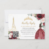 Blush Pink Floral Gold Paris Quinceañera QR Code RSVP Kaartje (Voorkant)