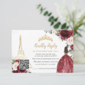 Blush Pink Floral Gold Paris Quinceañera QR Code RSVP Kaartje (Staand voorkant)