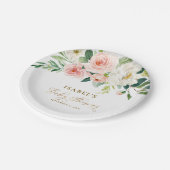 Blush Pink Floral & Gold Personal Baby shower Papieren Bordje (Gekanteld)
