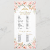 Blush Pink Floral Gold Quinceañera Evenementenvolg Programmakaart (Achterkant)