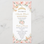 Blush Pink Floral Gold Quinceañera Evenementenvolg Programmakaart (Voorkant)