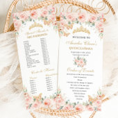 Blush Pink Floral Gold Quinceañera Evenementenvolg Programmakaart