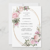 Blush Pink Floral Gold Quinceanera Kaart (Voorkant)