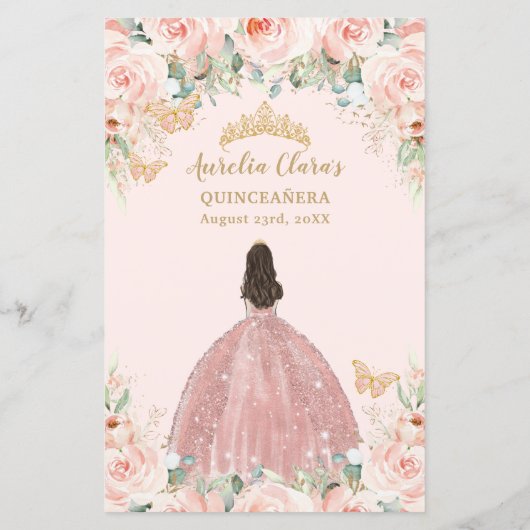 Blush Pink Floral Gold Quinceañera Mis Padrinos (Achterkant)