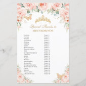 Blush Pink Floral Gold Quinceañera Mis Padrinos (Voorkant)