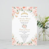 Blush Pink Floral Gold Quinceañera Padrinos Evenem (Staand voorkant)