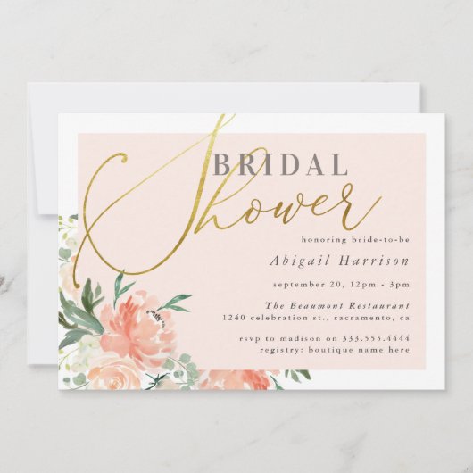 Blush Pink Floral Gold Script Vrijgezellenfeest Kaart (Voorkant)