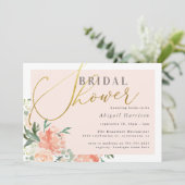 Blush Pink Floral Gold Script Vrijgezellenfeest Kaart (Staand voorkant)