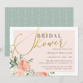 Blush Pink Floral Gold Script Vrijgezellenfeest Kaart (Voorkant / Achterkant)