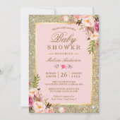Blush Pink Floral Gold Sparkles Baby shower Kaart (Voorkant)