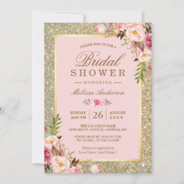 Blush Pink Floral Gold Sparkles Vrijgezellenfeest Kaart