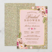 Blush Pink Floral Gold Sparkles Vrijgezellenfeest Kaart (Voorkant / Achterkant)
