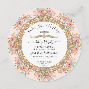 Blush Pink Floral Gold Tea Party Vrijgezellenfeest Kaart