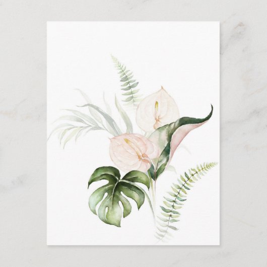 Blush Pink Floral Gold Tropical Greenery Wedding Informatiekaartje (Achterkant)