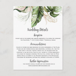 Blush Pink Floral Gold Tropical Greenery Wedding Informatiekaartje