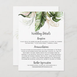 Blush Pink Floral Gold Tropical Greenery Wedding Informatiekaartje