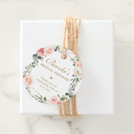 Blush Pink Floral Gold Vrijgezellenfeest Dank je w Bedankjes Labels (In situ)