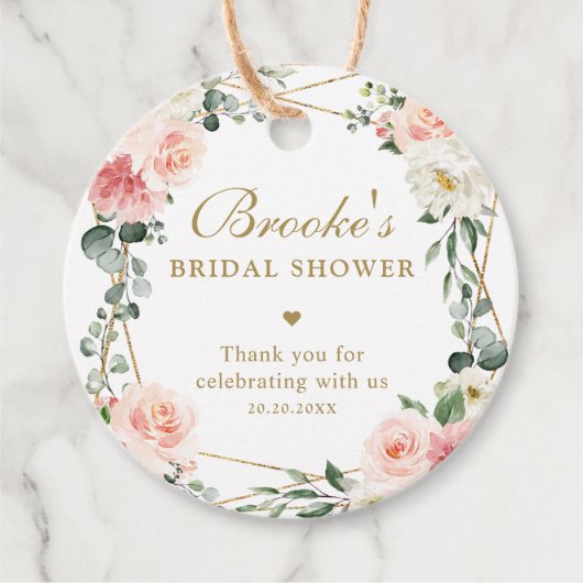 Blush Pink Floral Gold Vrijgezellenfeest Dank je w Bedankjes Labels (Voorkant)