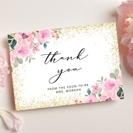 Blush Pink Floral Gold Vrijgezellenfeest Hartelijk Kaart