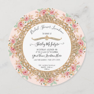 Blush Pink Floral Gold Vrijgezellenfeest Luncheon Kaart