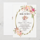 Blush Pink Floral Gold Vrijgezellenfeest Tea Party Kaart (Voorkant / Achterkant)