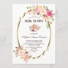 Blush Pink Floral Gold Vrijgezellenfeest Tea Party Kaart