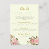 Blush Pink Floral Gold Wedding Details Kaart (Voorkant)