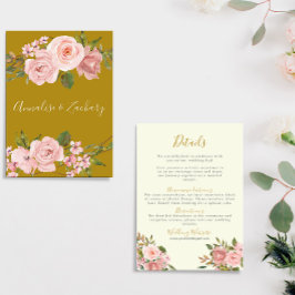 Blush Pink Floral Gold Wedding Details Kaart
