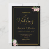 Blush Pink Floral & Gold Wedding Kaart (Voorkant)