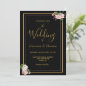 Blush Pink Floral & Gold Wedding Kaart (Staand voorkant)