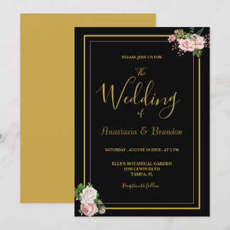 Blush Pink Floral & Gold Wedding Kaart