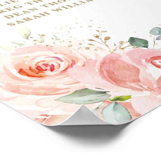 Blush Pink Floral Gold Wedding Seding Chart Sign Poster (Hoek)