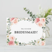 Blush Pink Floral Gold zal mijn bruidsmeisje zijn. Kaart (Staand voorkant)