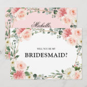 Blush Pink Floral Gold zal mijn bruidsmeisje zijn. Kaart (Voorkant / Achterkant)