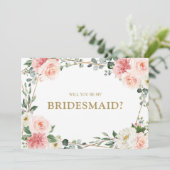 Blush Pink Floral Gold zal mijn bruidsmeisje zijn. Kaart (Staand voorkant)