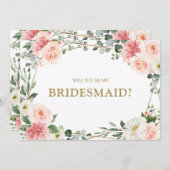 Blush Pink Floral Gold zal mijn bruidsmeisje zijn. Kaart (Voorkant / Achterkant)