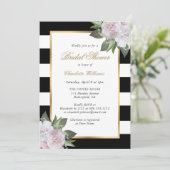 Blush Pink Floral Gold Zwart Wit Vrijgezellenfeest Kaart (Staand voorkant)