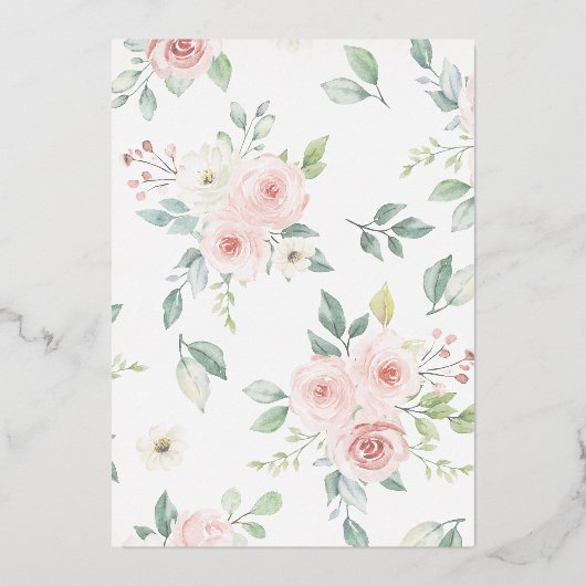 Blush Pink Floral Gown Quinceanera Roos Gold Folie Uitnodiging (Achterkant)