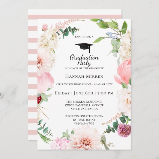 Blush Pink Floral Gradual Party Invitation (Voorkant / Achterkant)
