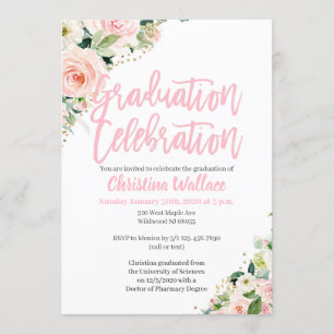 Blush Pink Floral Graduation Invitations Kaart