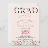 Blush Pink Floral Graduation Party Kaart (Voorkant)