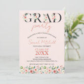 Blush Pink Floral Graduation Party Kaart (Staand voorkant)