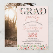 Blush Pink Floral Graduation Party Kaart (Voorkant / Achterkant)