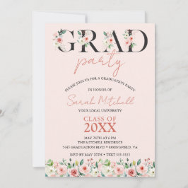 Blush Pink Floral Graduation Party Kaart