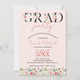 Blush Pink Floral Graduation Party Kaart