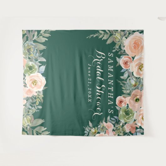 Blush Pink Floral green Bridal Shower Photobooth Wandkleed (Voorkant (horizontaal))
