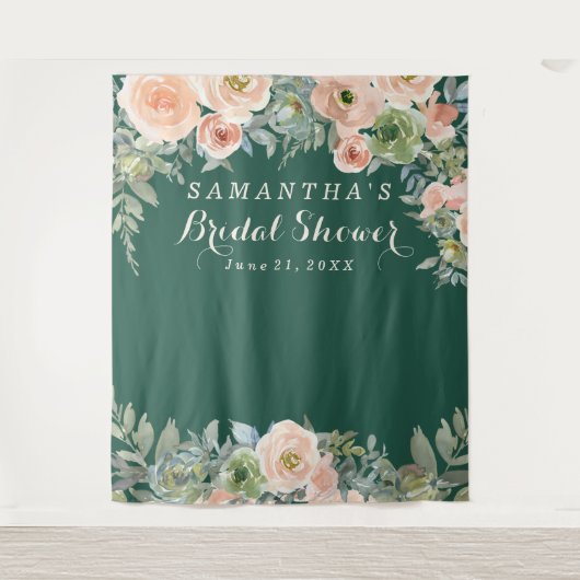Blush Pink Floral green Bridal Shower Photobooth Wandkleed (Voorkant)