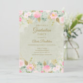 Blush Pink Floral Green Gold Graduparty Kaart (Staand voorkant)